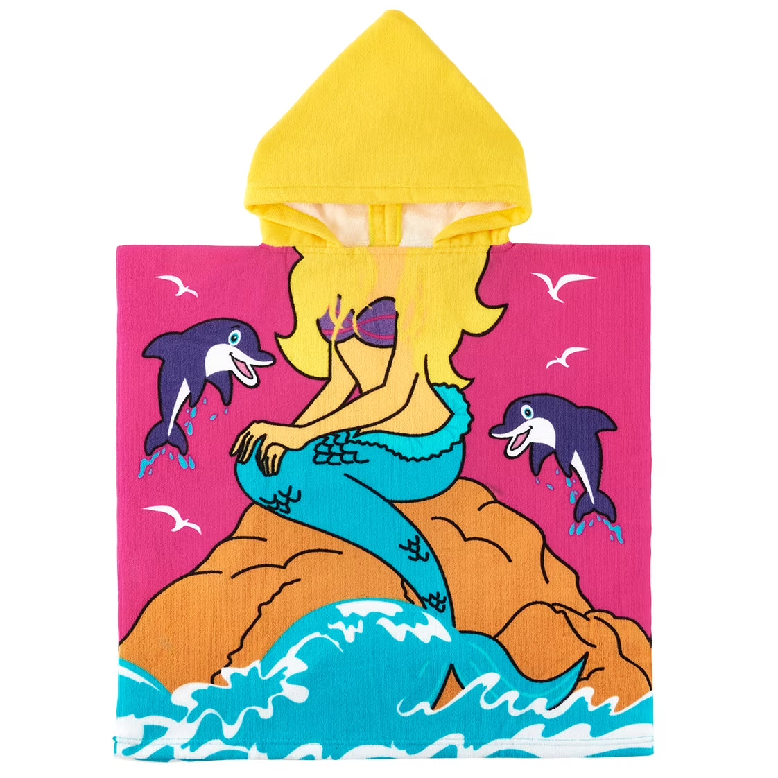 Baby Kids Bath and Beach Hooded Towel Wrap, 24" X 48", Rose Red Mermaid