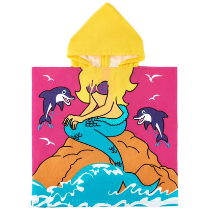 Baby Kids Bath and Beach Hooded Towel Wrap, 24" X 48", Rose Red Mermaid