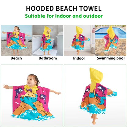 Baby Kids Bath and Beach Hooded Towel Wrap, 24" X 48", Rose Red Mermaid