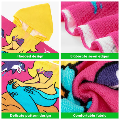 Baby Kids Bath and Beach Hooded Towel Wrap, 24" X 48", Rose Red Mermaid