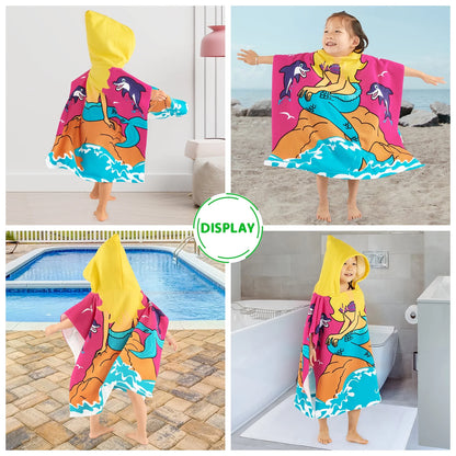 Baby Kids Bath and Beach Hooded Towel Wrap, 24" X 48", Rose Red Mermaid